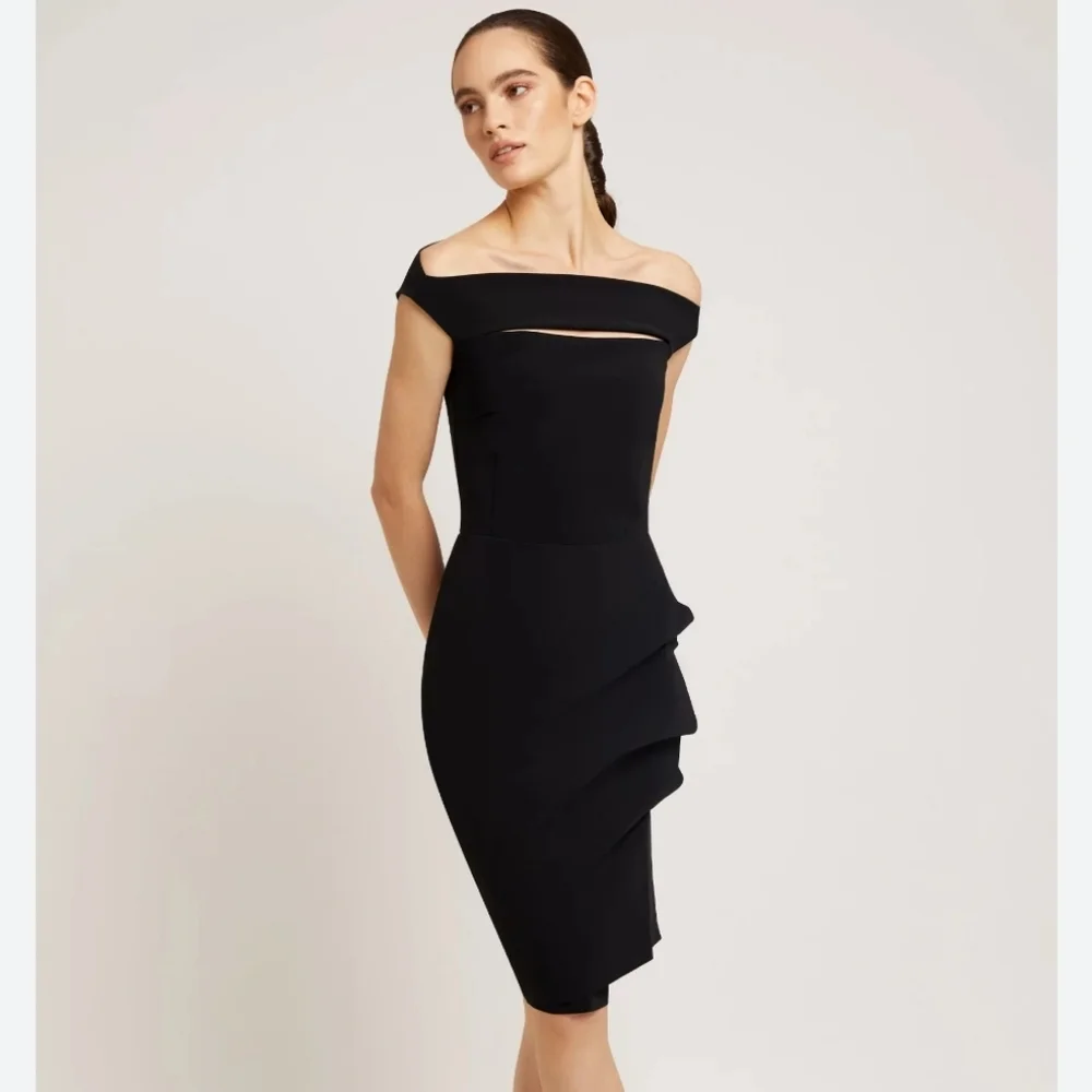 Chiara Boni Black One-Shoulder Sheath Dress with Side Ruffles Size 10(46) In EUC - Picture 2 of 13